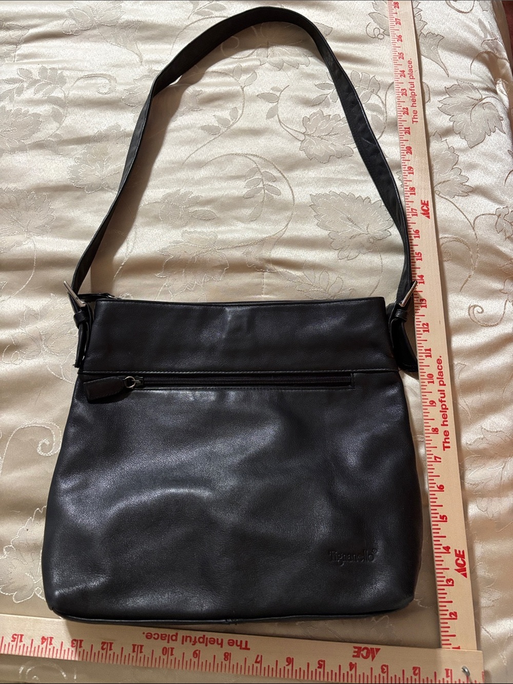 Tignanello Black Leather Crossbody Messenger Bag